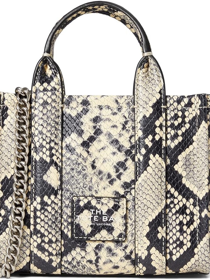 Marc Jacobs Black & Cream Snake-Print Tote With Chain Strap